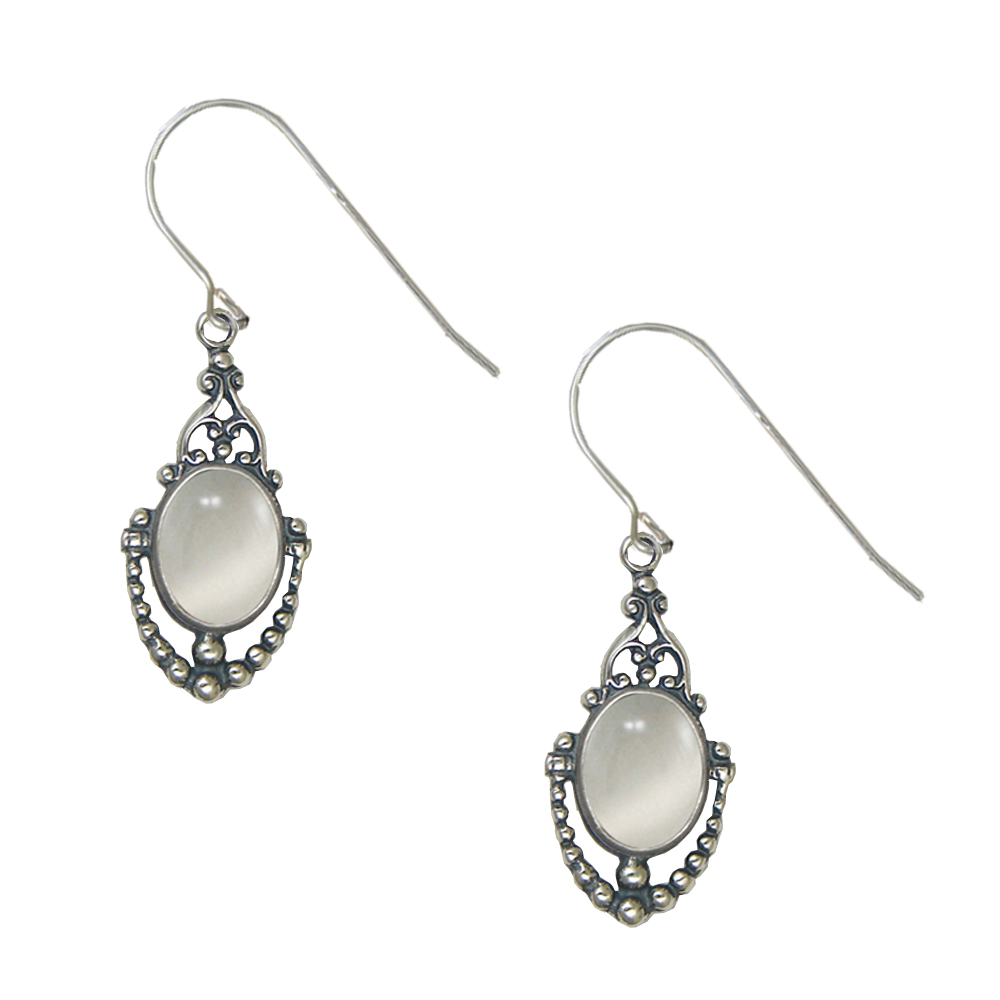 Sterling Silver Victorian White Moonstone Drop Dangle Earrings